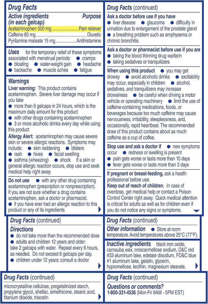 Midol Tamam Menstrual Pain Relief Gelcaps with Acetaminophen for Menstrual Symptom Relief - 24 Count (Pack of 8)