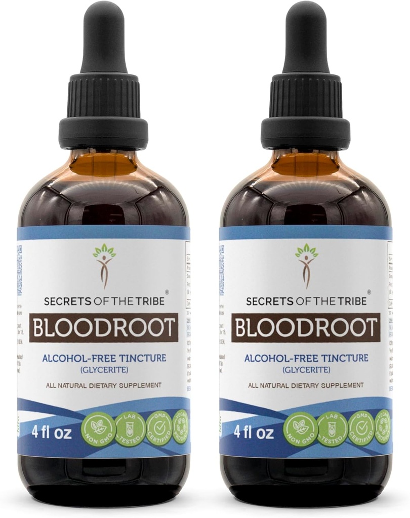 Tribe Bloodroot Tincture Alkol-Free Extract'ın Sırları Responsibly farmed Bloodroot (Sanguinaria Canadensis) pet Root Tincture (2x4 FL OZ)