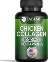 FabLab Chicken Collagen Τύπου ΙΙ συμπλήρωμα - συμπλήρωμα διατροφής για κοινή, νευρωνική και οστική υποστήριξη - Μη ΓΤΟ, Αντιγηραντικό Διαιτητικό προϊόν με υδρολυμένες πεπτίδες- 100 κάψουλες