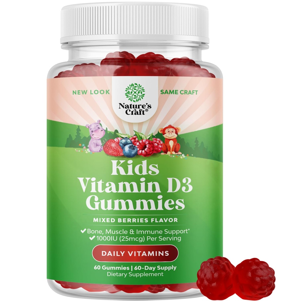 Çocuklar için Uygun Vitamin D Gummies - Lezzetli Vitamin D 1000 I Per Servis - Toddler Immune Support Gummies - Bones Health & Muscles - Gelatin Free - 60 Chews