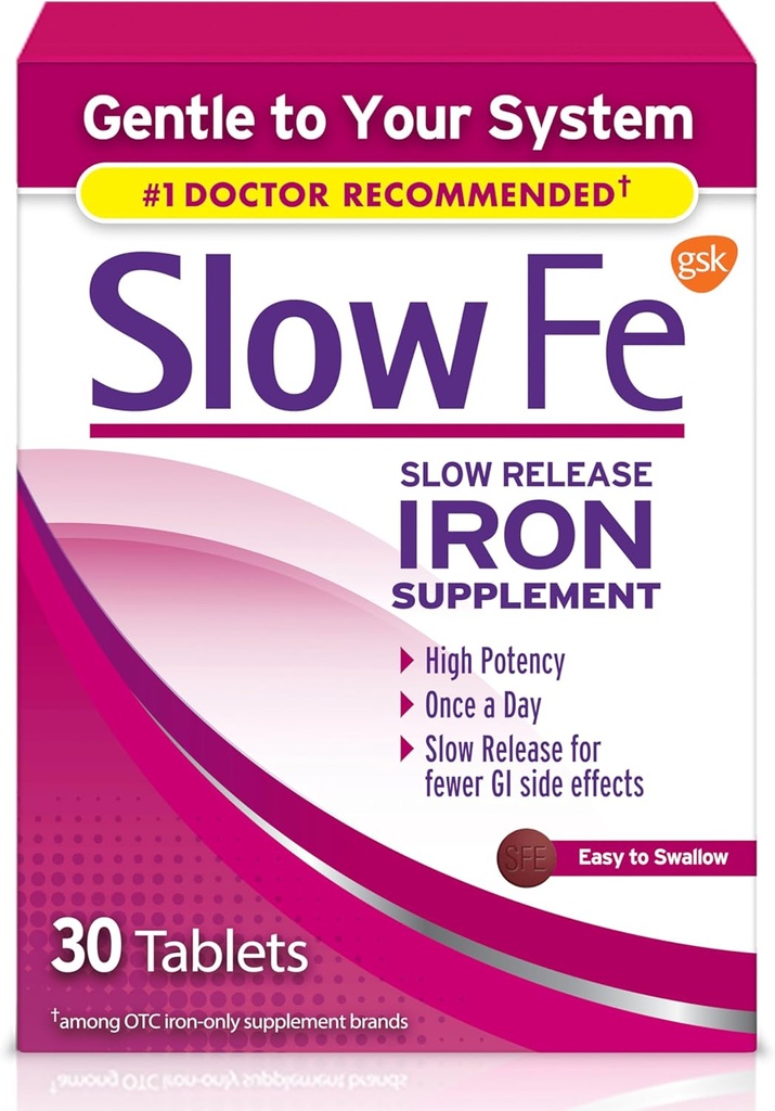 Slow Fe 45mg Iron Deficiency için Iron Supplement, Slow, High Potency, Easy to Swallow Tabletleri - 30 Kont