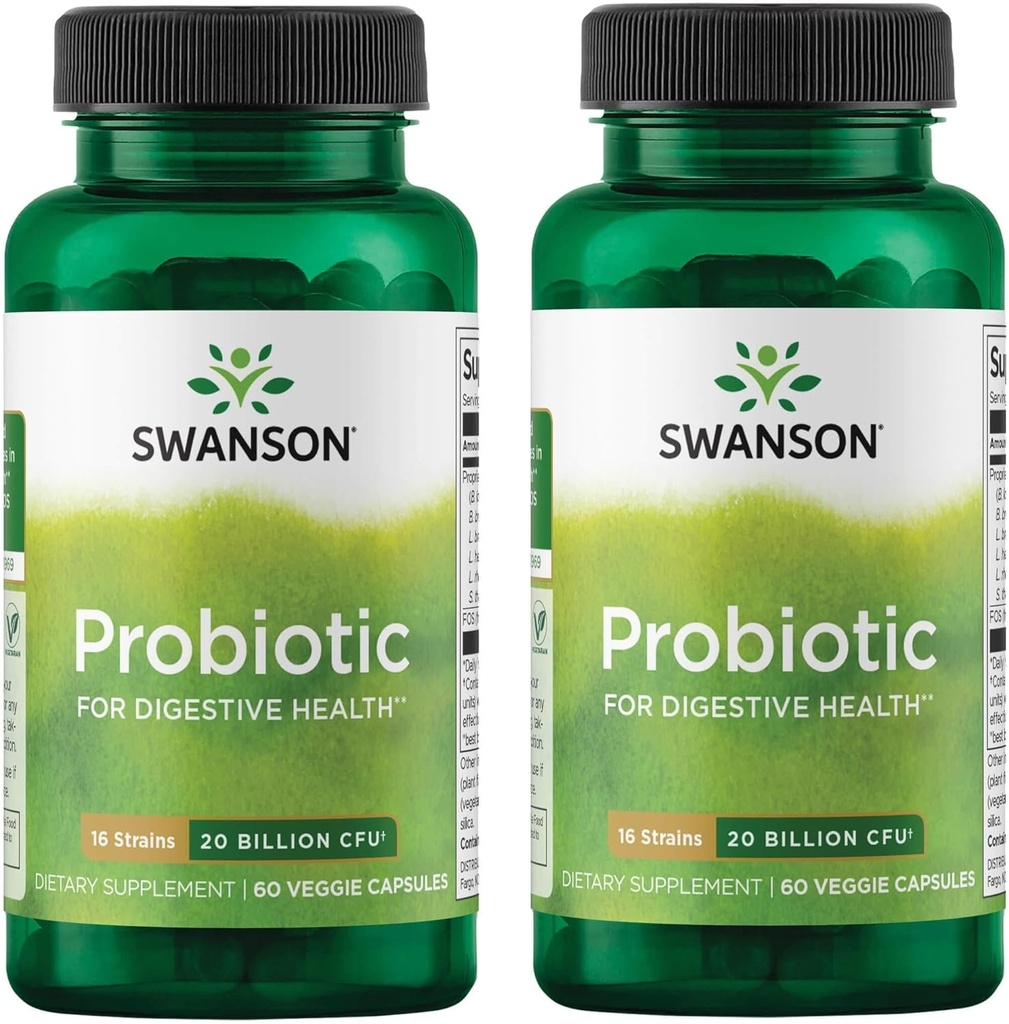 Swanson Probiyotik for Digestive Health GI Tract Immune Support Travelers Support 20 Milyar CFU with Prebiyotik FOS 60 Veggie Capsules (Caps) (2 Pack)