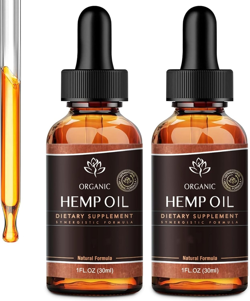 Hemp Oil - 2 Packs 800,000 Maksimum Güçlü - Pure & CO2 Ekstraksiyon - %100 Doğal Organik, Vegan, Non-GMO,