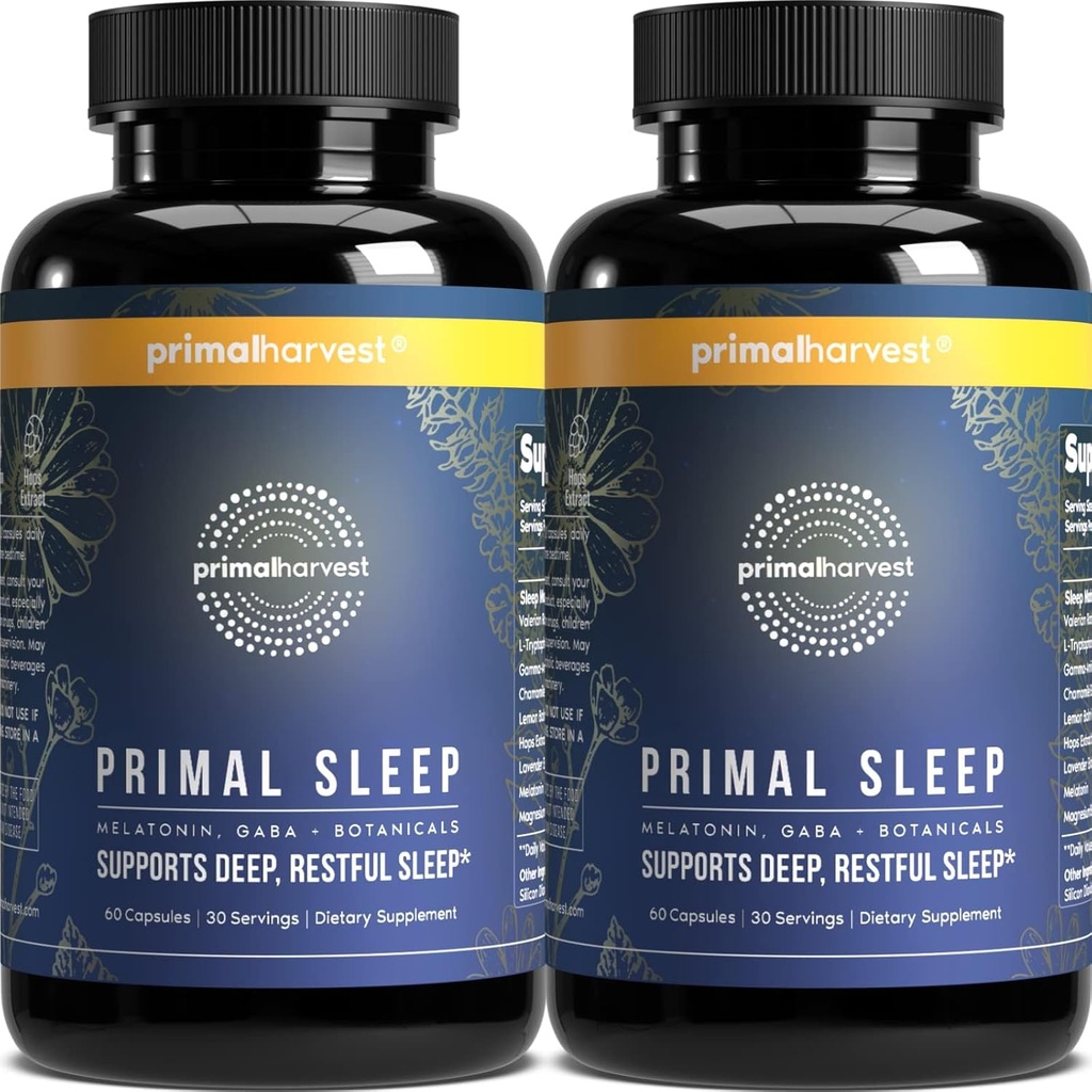 Primal Harvest 2 Pack, Primal Sleep, 120 κάψουλες με Valerian Root, L-Tryptophan, GABA, Χαμομήλι, και Μελατονίνη 3mg