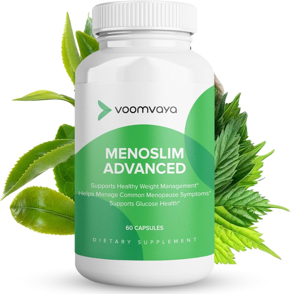 VoomVaya MenoSlim Advanced Εμμηνόπαυση Βάρος Απώλεια για τις γυναίκες - Εμμηνόπαυση & Περιεμμηνόπαυση Συμπληρώματα για τις γυναίκες - Συμπλήρωμα οιστρογόνων & Εμμηνόπαυση Ανακούφιση για Hot Flashs, Bloating, Energy - 60 Κάψουλες