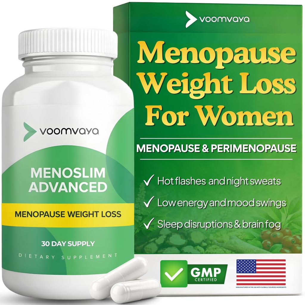VoomVaya MenoSlim Advanced Menopause Kilo Kaybı Kadınlar için - Menopause & Perimenopause Supplements for Women - Estrogen Supplement & Menopause Relief for Hot Flashes, Bloating, Energy - 60 Capsules