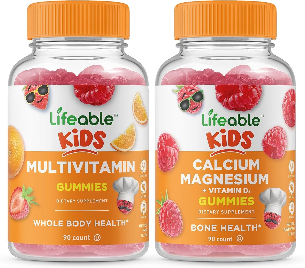 Lifeable Multivitamin Kids + Magnezyum Kids, Gummies Sche - Great Tasting, Vitamin Supplement, Gluten Free, GMO Free, Chewable Gummy Gummy