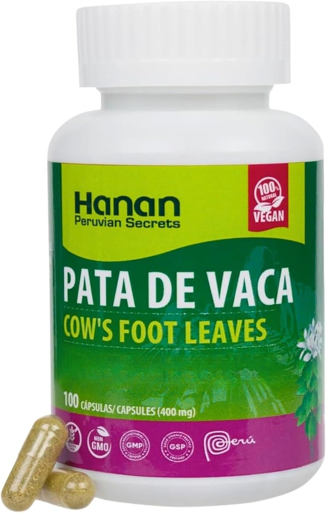 Hanan Pata de Vaca 100 Capsules – Destekler Detox & Digestive Health 100% Pure Cow's Foot Leaves (Bauhinia forficata) Vegan & Non-GMO Natural Herbal Supplement from Peru