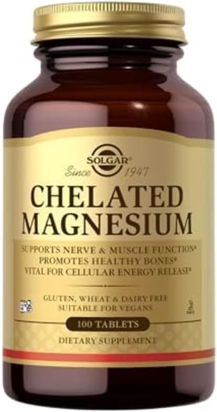 Solgar Chelated Magnesium - 100 δισκία - Υποστηρίζει νευρική & μυϊκή λειτουργία - μη ΓΤΟ, Vegan, χωρίς γλουτένη, χωρίς γαλακτοκομικά, Kosher - 25 εξυπηρετούν
