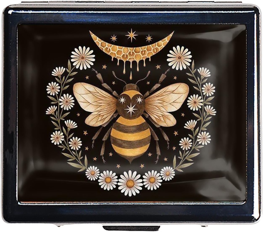 Cute Travel Pill Organizer with Mirror - 7Day Chromed Shiny Silver Pill Box, 8-Compartment Rect boll Case for Vitamins & Drugs (Honeymoon Design)