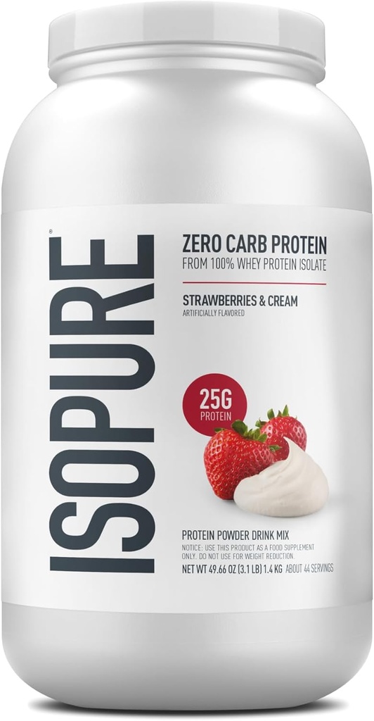 Isopure Zero Carb 100% Pure Whey Isolate protein Toz, Lactose Free, Gluten Free, With Vitamins, Strawberries & Cream, 25g protein Per Service, 3 Lbs, 44 Hizmet (Pazarlama May Vary)