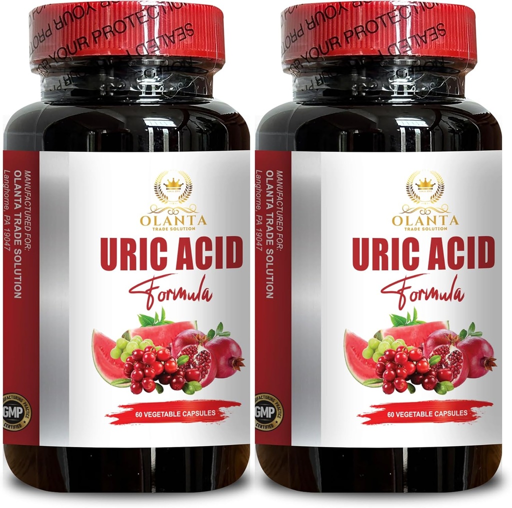 URIC Acid Support - Joint Support, Uric Acid Flush, Premium uric Acid Support Supplement, Art Cherry, Milk Thistle, Devils Claw - 2 Bottles 120 Capsules