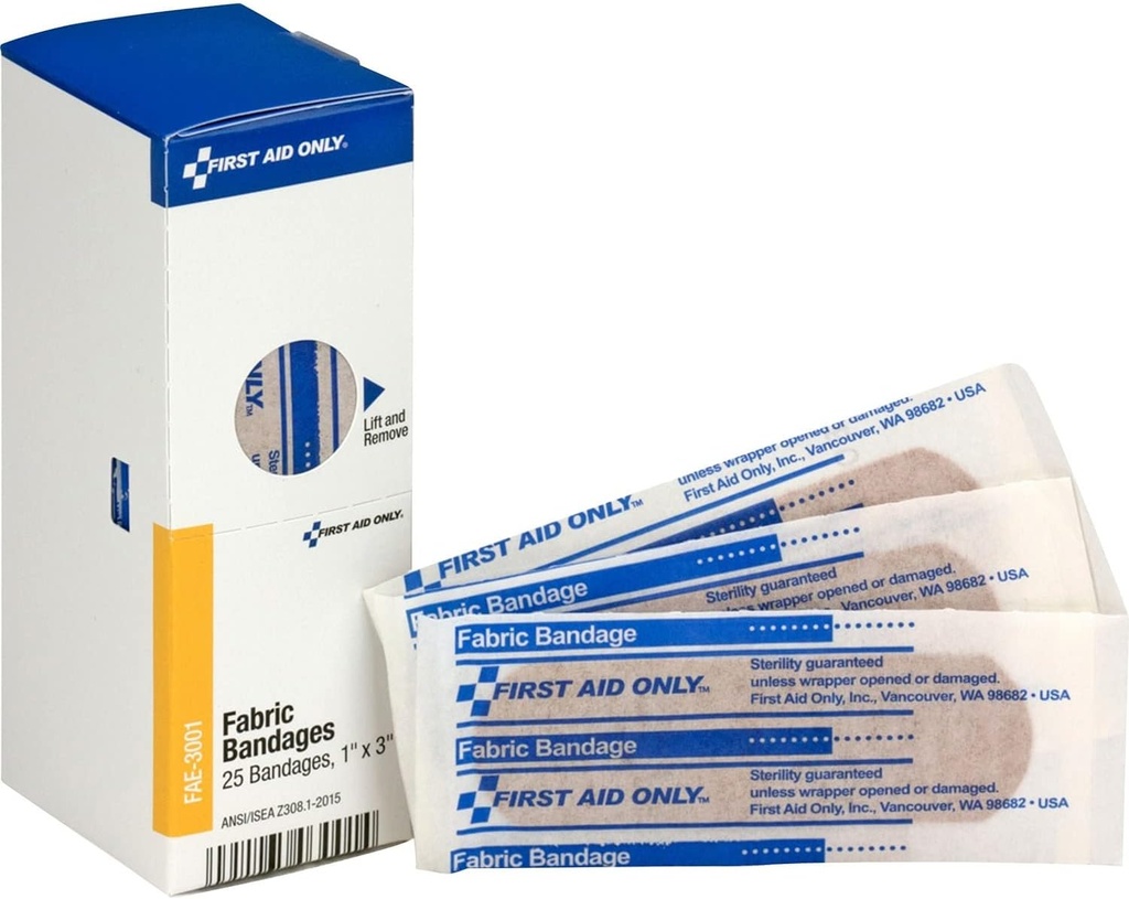 Πρώτες βοήθειες μόνο SmartCompliance Refill 1" x 3" Υφασμάτινα συγκροτήματα, 25 ανά κουτί