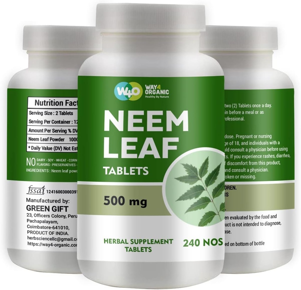 Neem Tabletleri - 100% Pure (Azadirachta Indica) (240 Kont - 500 mg) 120 Gün Supply (1 Pack)