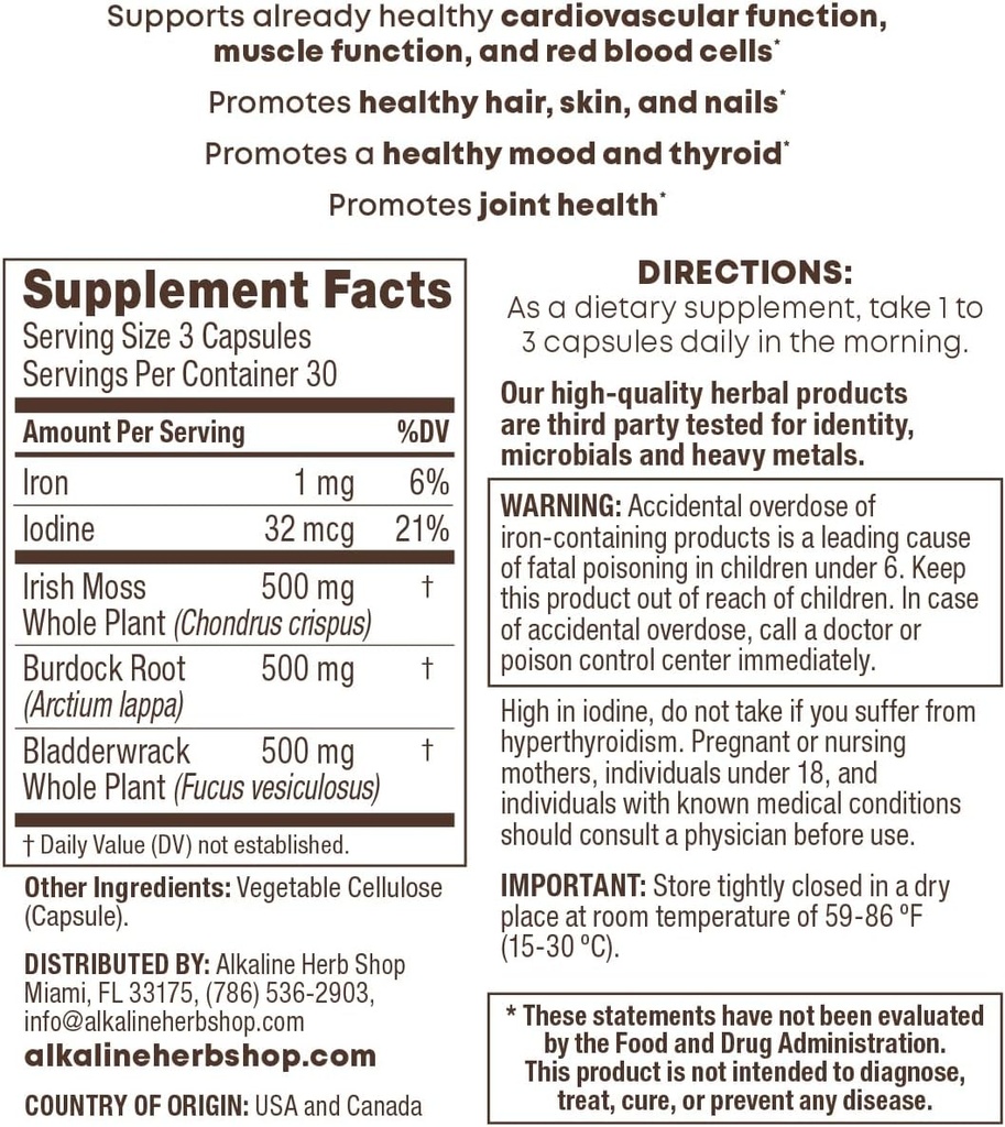 Herb Store Sea Moss, Burdock Root, & Bladderwrack Supplement 90 Capsules