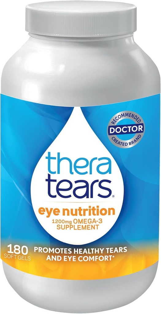 TheraTears Omega 3 Supplement for Eye Care, 1200 mg Fish Oil and Organic Flaxseed Oil with Vitamin E, 180 Count