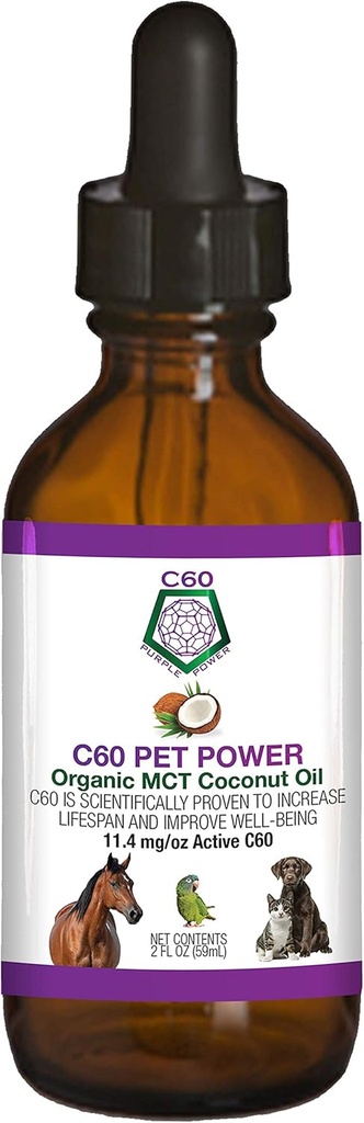 C60 Evcil hayvanlar için Güç - Organik MCT Coconut yağı, Köpekler ve Kediler için Doğal Sağlık Desteği, Saf Karbon Fullerens, Sağlıklı Ağlama, Enerji ve Hareketlilik - 2 fl oz Şişesi
