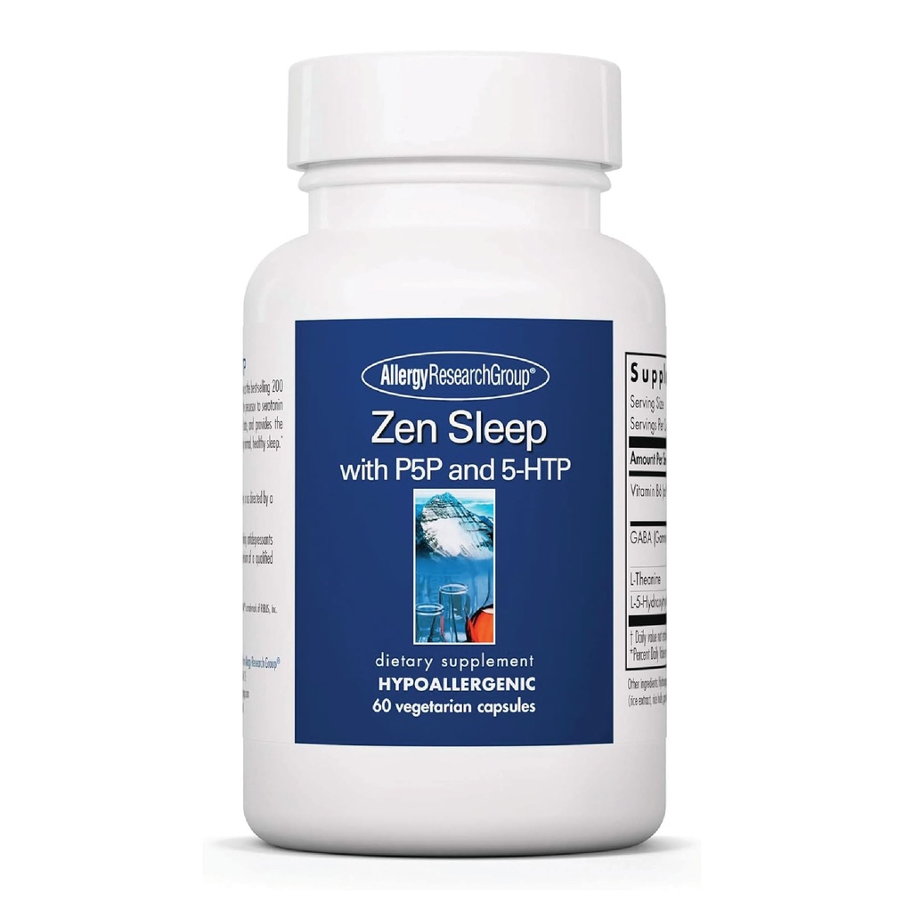 Ομάδα Έρευνας Αλλεργίας Zen Sleep - GABA L-Θεανίνη Συμπλήρωμα Ύπνου για Ενήλικες με P5P, 5-HTP, και Βιταμίνη B6, Φυσική Βοήθεια για την Ήρεμη, Ξεκούραστη REM - 60 Κάψουλες Χορτοφαγών