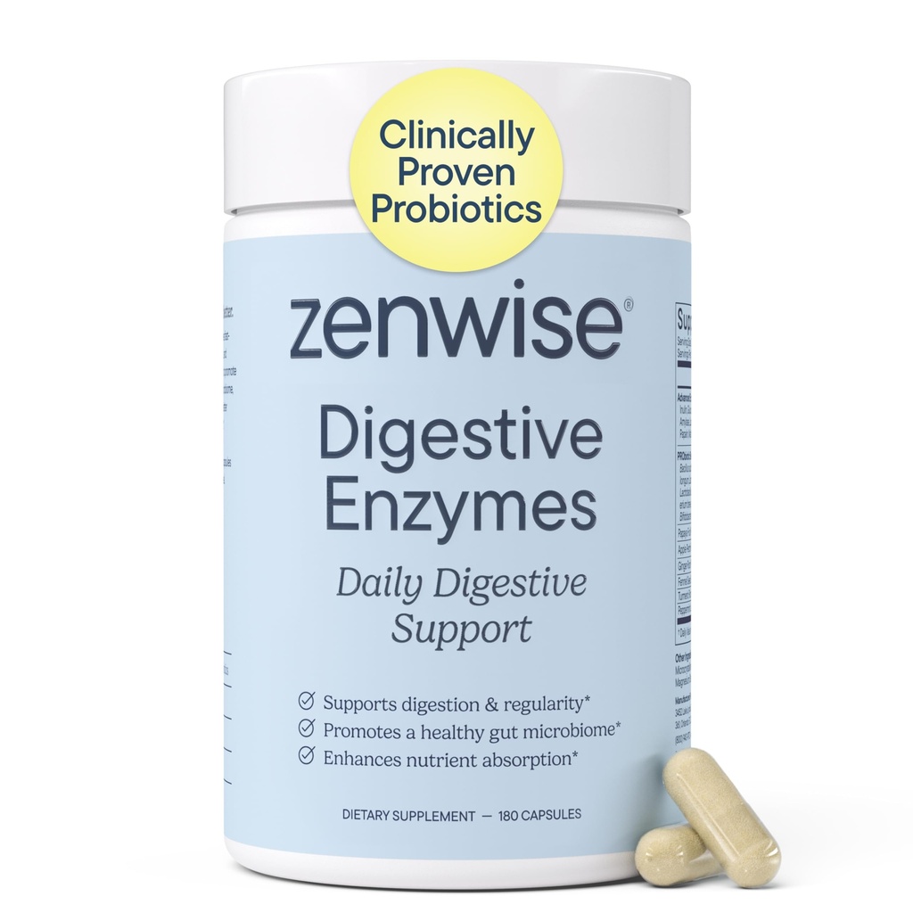 Zenwise Health Digestive Enzymes for Gut Health & Bloating Relief - Multi Enzymes Digestion Supplement with Probiyotiks, Bromelain & Papaya for Digestive Health Support - Men & Women - 180 Count