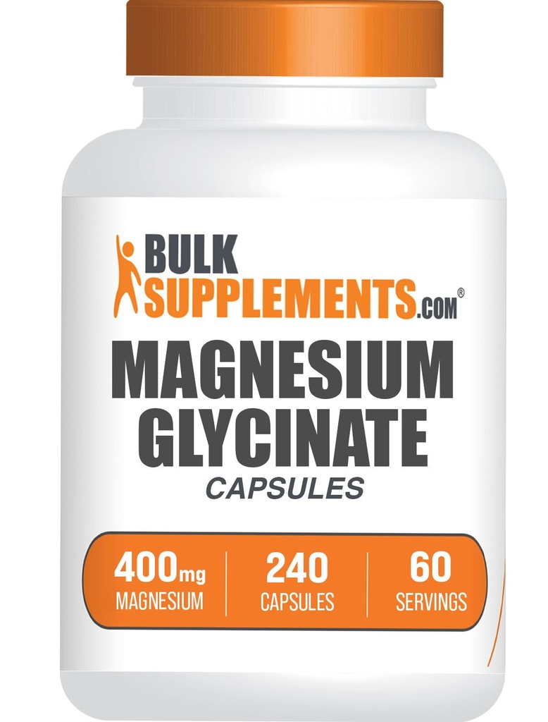 BulkSupplements.com Magnesium Glycinate Capsules - Magnesium Supplement, Highly Absorbed Form - Gluten Free, 4 Capsules per Serving (400mg), 240 Count (Pack of 1)