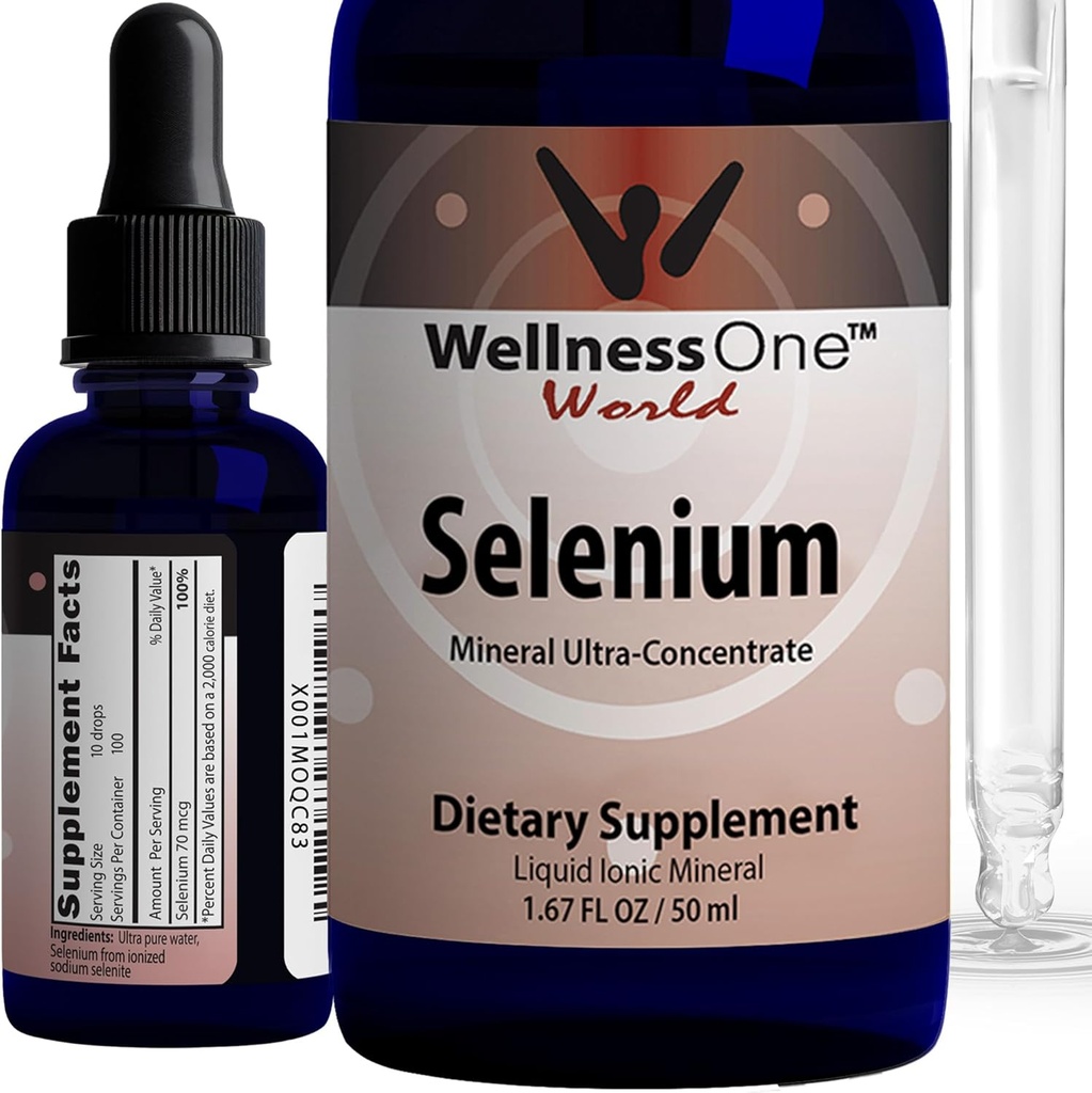 WellnessOne Liquid Selenium Supplement - Ionized Selenium Liquid Drops 70 mcg - Antioksi, Cardiovascular ve Immune Support - USA Tested, Vegan, Non-GMO, Gluten Free, Unflavored - 1.67 fl oz