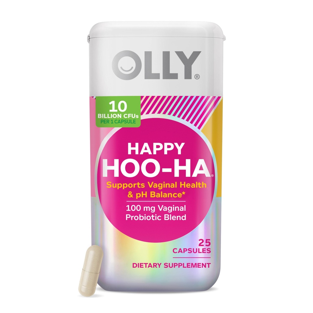 OLLY Happy Hoo-Ha Capsules, Probiyotik for Women, Vaginal Health and PH Balance, 10 Milyar CFU, Gluten Free - 25 Count