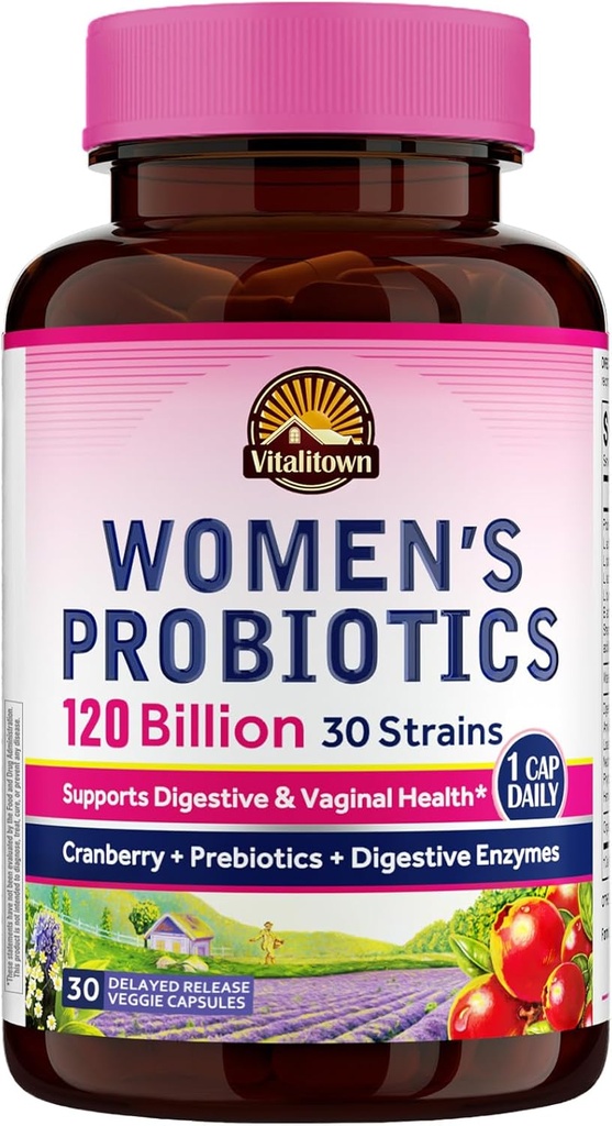 Vitalitown Probiyotiks for Women 120 Milyar CFUs, 30 Strains, Prebiyotiks & Digestive Enzymes & Cranberry, Gut & Vaginal Health, Vegan 30 Gecikmiş Sals