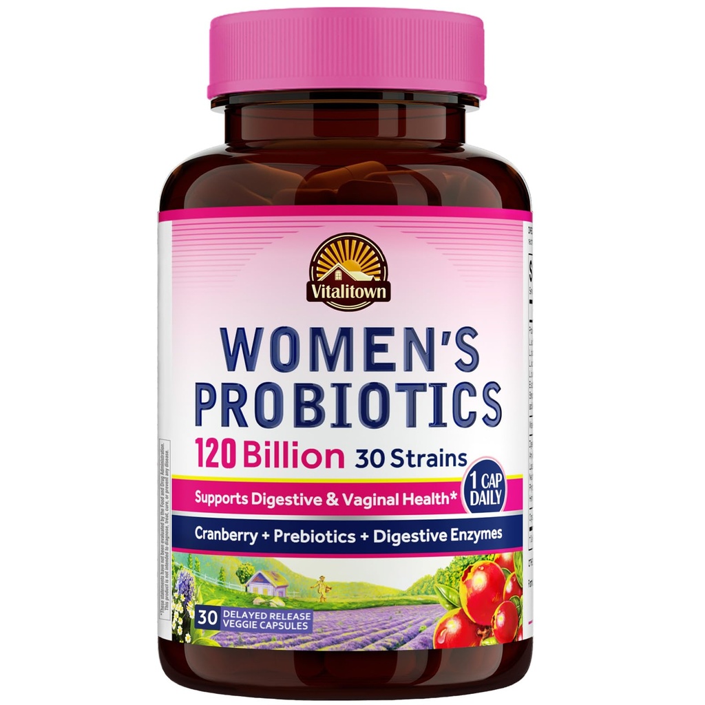 Vitalitown Probiyotiks for Women 120 Milyar CFUs, 30 Strains, Prebiyotiks & Digestive Enzymes & Cranberry, Gut & Vaginal Health, Vegan 30 Gecikmiş Sals