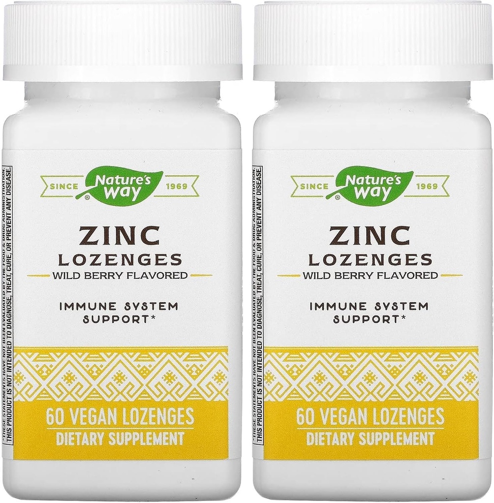 Nature's Way Çinko Lozenges with Vitamin C & Echinacea, Immune Support*, Wild Berry Flavored, 60 Lozenges (Pack of 2)