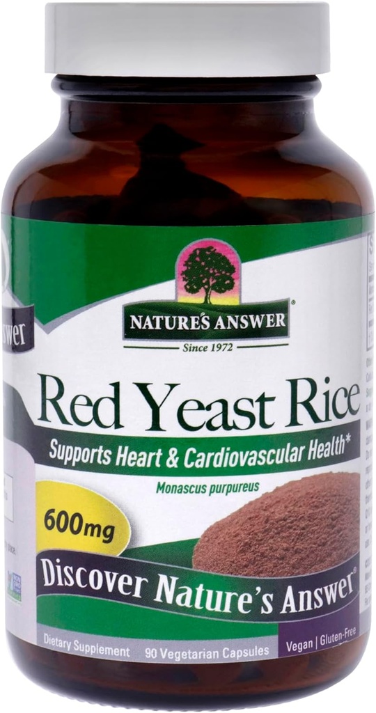 Nature's Answer Red Yeast Rice Herbal Supplement Vegetarian Capsules, 90-Count | Sağlıklı Bir Kalp | Cardiovascular Destek | Kan için Beneficial