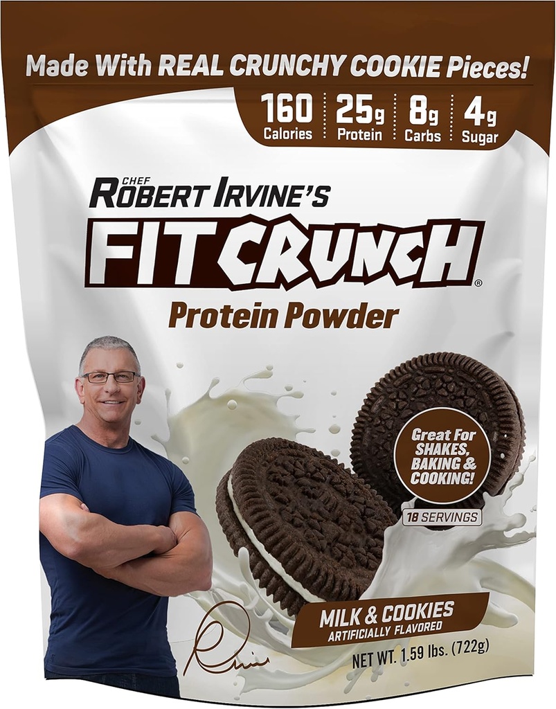 FITCRUNCH Tri-Blend πρωτεΐνη ορού γάλακτος, Κέτο φιλικό, χαμηλή θερμίδες, υψηλή πρωτεΐνη (18 μερίδες, γάλα & cookies)