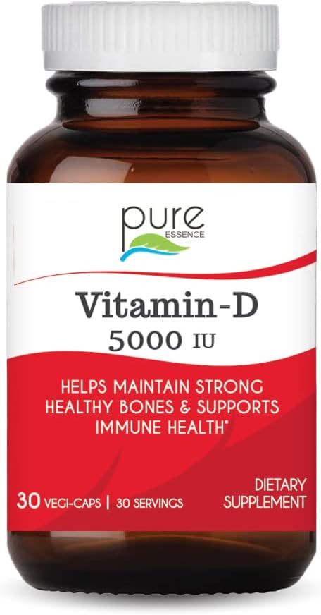 Pure Essence Labs Βιταμίνη D - 5000 IU βιταμίνης D από 100% Pure Cholecalciferol - 30 κάψουλες χορτοφάγων