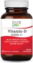Pure Essence Labs Βιταμίνη D - 5000 IU βιταμίνης D από 100% Pure Cholecalciferol - 30 κάψουλες χορτοφάγων