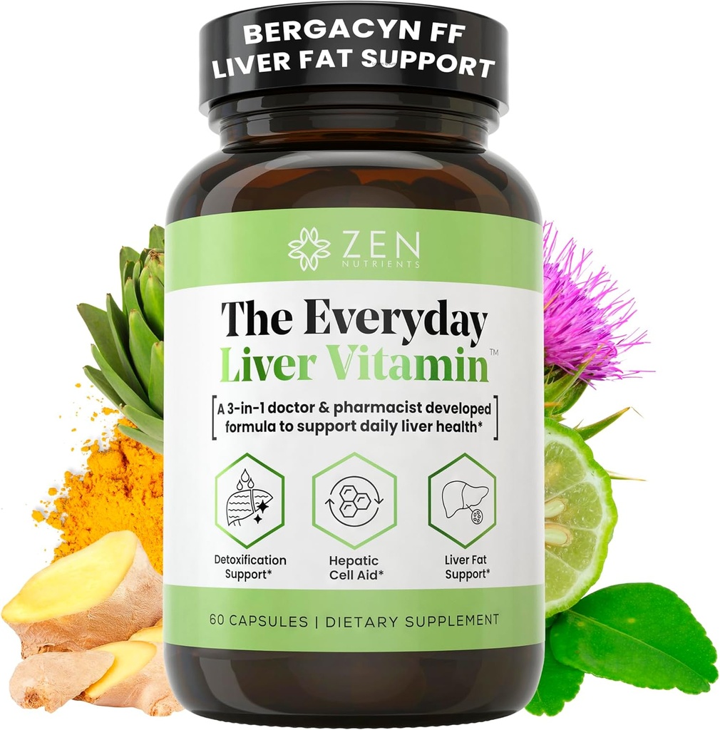 Zen Nutrients The daily Liver Vitamin - Liver Cleanse Detox & Wine with Bergacyn FF, Organik Süt Butle, Dandelion Root & Artichoke Extract for Liver Health - Fatty Liver Support Supplements