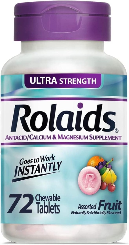 Rolaids Antaciduba & Supplement Ultra Güçlü Tabletler, Meyve 72 ea (Görünen 5)