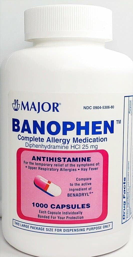 Binbaşı Banohpen - Tamam Alerji ilaçları - Diphenhydramine HCI 25 Mg - Antihistamin - 1000 Capsules (1 Pack)