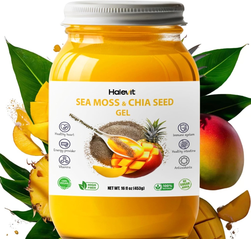 Sea Moss Gel, Ground Chia Seeds, Sea Moss Gel Organik Raw – Natural Iodine Source, Omega-3, Immune & Digestive Support, Vegan Superfood, Mango Pinele Flavor, ABD'de Made, 16 oz