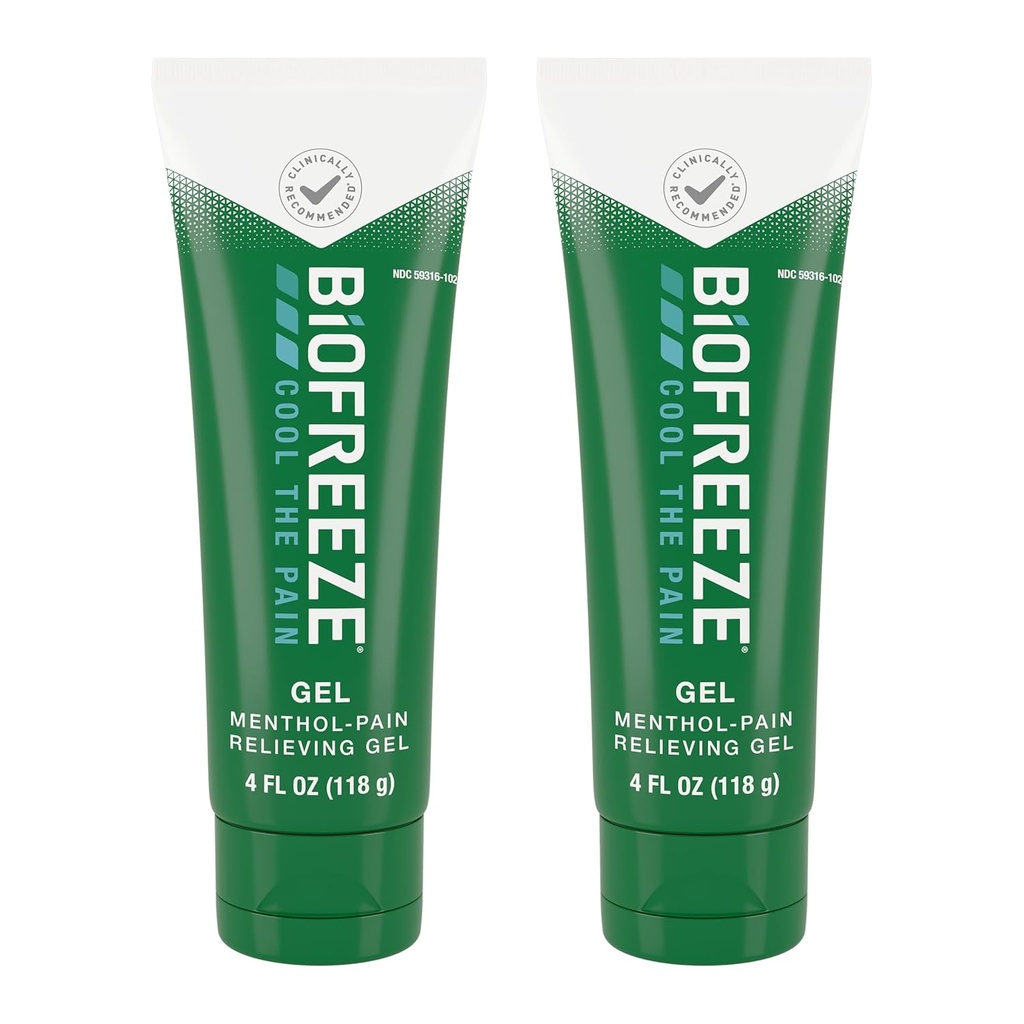 Biofreeze Menthol Pain Relieving Gel 4 FL OZ Tube (Pack Of 2) For Pain Relief With Sore Muscles, Arthritis, Simple Backaches, And Joint Pain (Package May Vary)