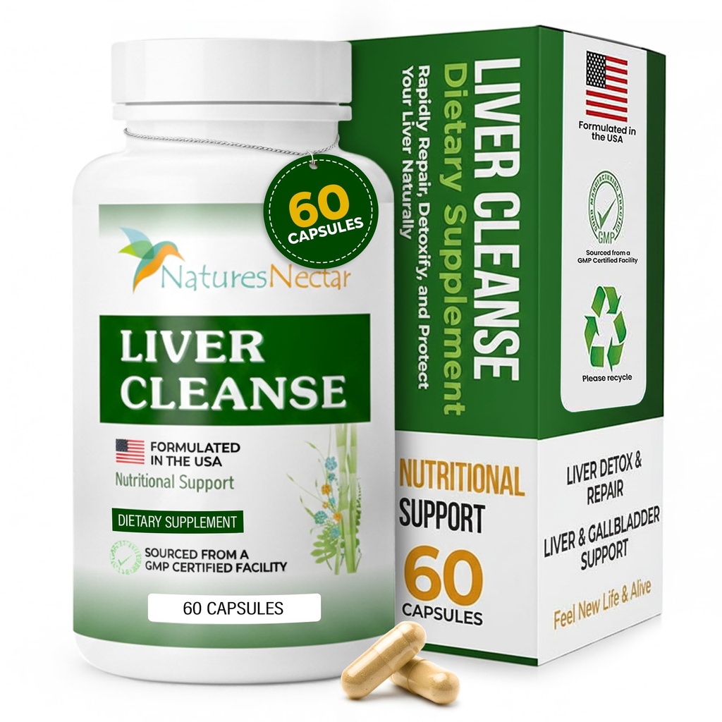 Nature's Nectar Liver Cleanse Detox & Tamir - Aktif Liver Support Supplement with Milk Thistle Liver Detox - Helps Beauty & Protection Liver, Aids Fatty Liver & Gallbladder Health - 60 Capsules