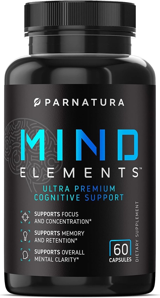 Nootropic Brain Support Supplement, Mind Elements, Boost Focus, Memory, Concentration, Clarity with Bacopa Monnieri, Alfa GPC, DMAE, Huperzine 60 Capsules