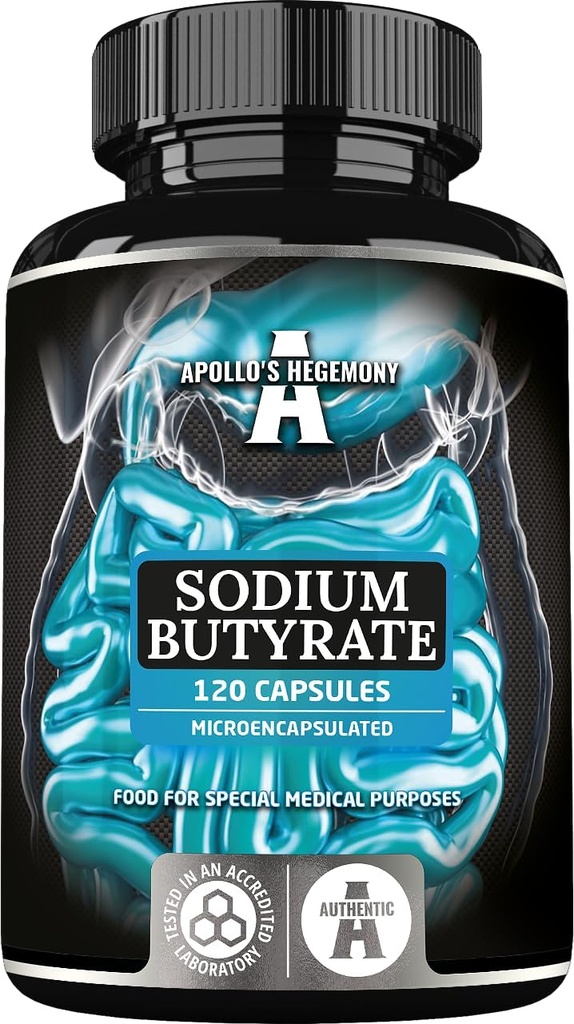 Sodyum Butyrate High Dose 570 mg (30% Butyric Acid), 120 Vegan Capsules, 4 Ay Supply, sodyum Supplement to Support Intestinal Barrier Rejenerasyon and Overal Gut Health - Apollo's Hegemony