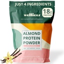 wellious Almond Protein Powder (Vanilla) - 18 Grams of Pure Healthiest Vegan Protein for Women & Men - Perfect Soy-Free & Smooth Gut Friendly Protein Powder for Sports Nutrition
