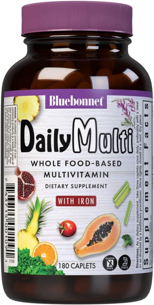 Bluebonnet Beslenme Super Earth MultiNutrient Formula ( Iron ile), Günlük Beslenme Desteği için, Gluten-Free, Kosher Sertifikalı, Süt Free, Vejetaryen Dostu, 60 Hizmet, Yeşil, 180 Kont