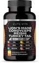 Nootropic Mushroom Supplement - Lions Mane, Cordyceps, Reishi, Chaga Blend για ενισχυμένη εστίαση, μνήμη, γνωστική υποστήριξη, βιταμίνη εγκεφάλου και συμπλήρωμα εστίασης, 90 κάψουλες Vegan
