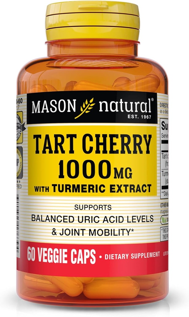 MASON NATURAL 1000 mg Tart Cherry Extract with Standardized Turmeric, 60 Day Supply Capsules for Joint Support