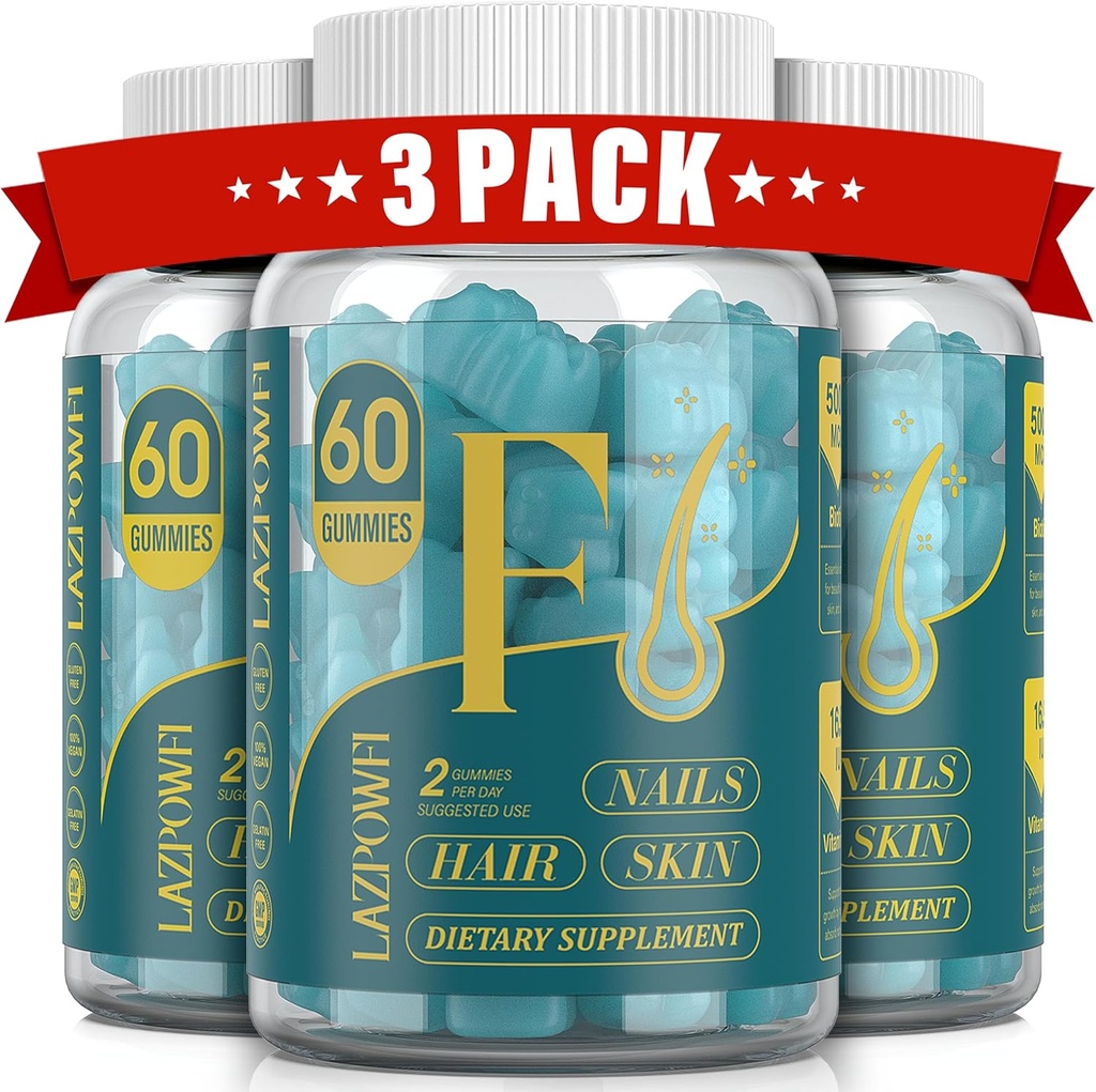 Biotin Gummies - Erkekler ve Kadınlar için Hair Skin ve Nails Vitaminleri, Vegan B7, Saç Büyümesi ve Güçlü Nails,90 Day Supply - Blueberry-3 Pack