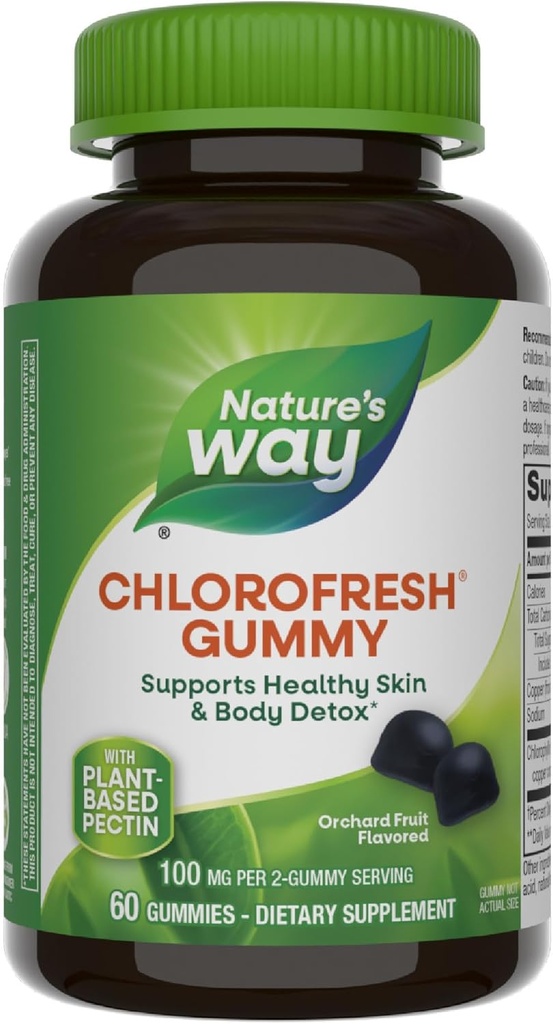 Ο Δρόμος της Φύσης Chlorophyll Chlorophyl Gummies, Υποστηρίζει το υγιές δέρμα και το σώμα Detox*, Εσωτερικό αποσμητικό*, Orchard Fruit Flavored, 60 Gummies
