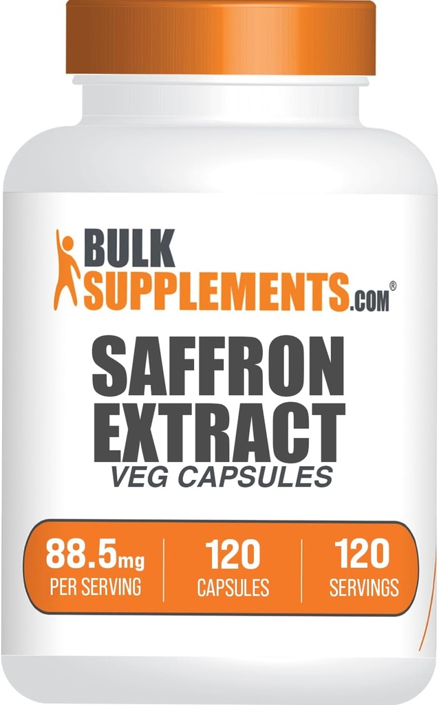 BulkSupplements.com Saffron Extract Capsules - Saffron Supplements, Saffron Extract 88.5mg - Vegan & Gluten Free - 1 Capsule per Service, 120 Veg Capsules (Pack of 1)