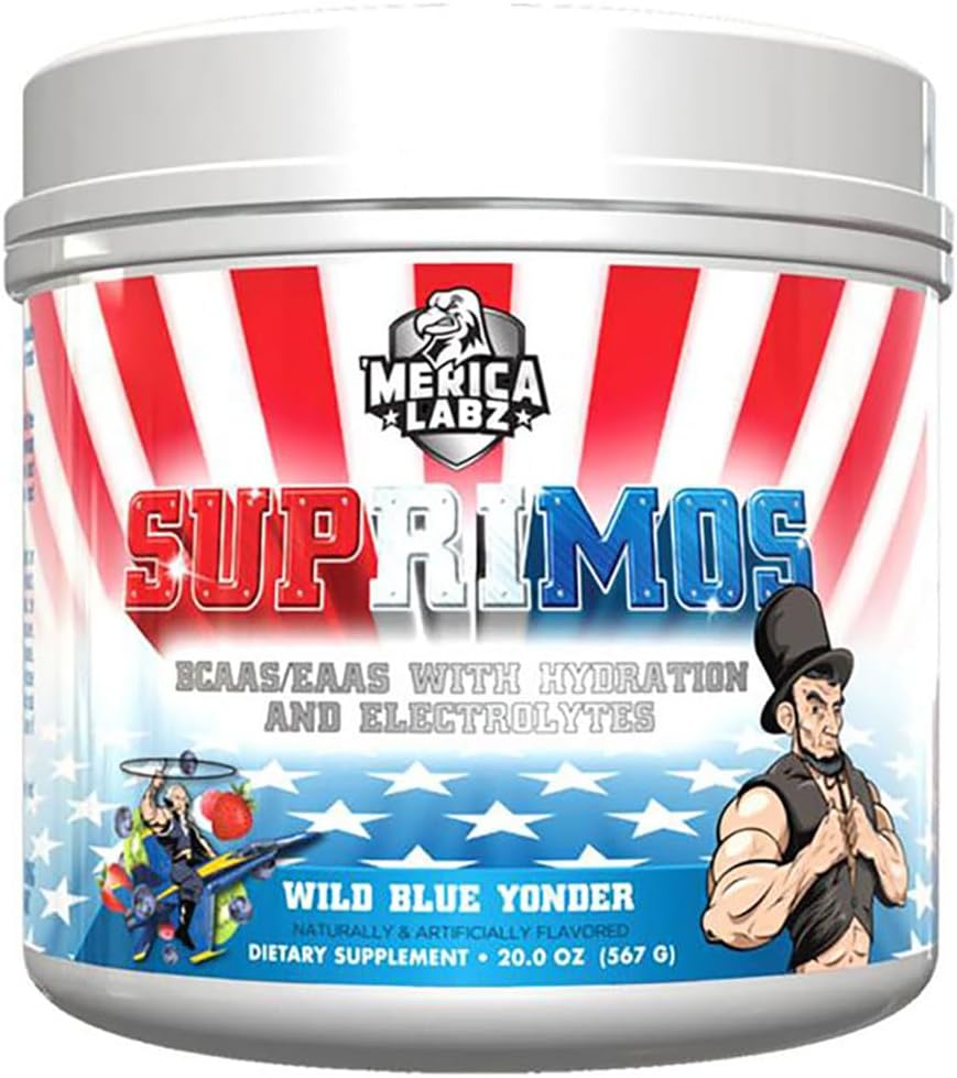 Merica Labz Suprimos BCAA/EAA Supplement with Eletrolytes for Maximum Performance and Endurance 30 Services (Wild Blue Yonder, 20.0oz)