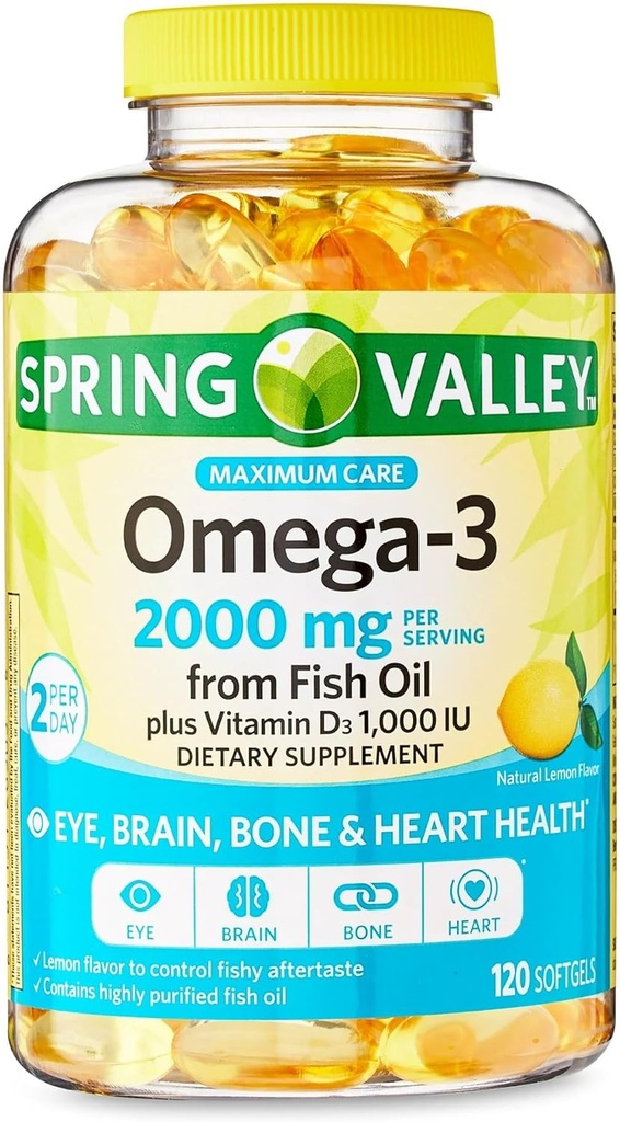 Σύγκλιση Μέγιστη Φροντίδα Ωμέγα-3 από Fish Oil Eye Brain Bone & Heart Health Συμπλήρωμα Διατροφής Softgels, 2000 mg, 120 Count
